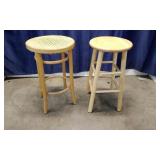 Mismatched Pair Of Wood Bar Stools