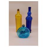 3 Colorful Decorative Glass Bottles