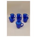 Set Of 7 Cobalt Blue Glass Mugs
