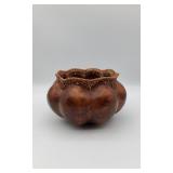 Multi-Lobed Wood Bowl W Handwoven Wicker Rim