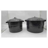 2 Large Black Speckled Enamel Ware Poys