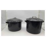 2 Large Black Speckled Enamel Ware Pots