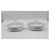 Two Corning Ware Blue Corn Flower Casserol Dishes
