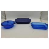 3 Anchor Hocking Cobalt Blue Baking Dishes