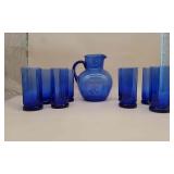 Cobalt Blue Glass Pitcher & Tumbler Set