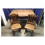 Rustic Solid Wood Dining Table & 2 Matching Chairs