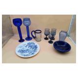 Various Blue Glass & Ceramic Dishware