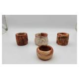 Carved Soap Stone Candle Holders & Signed Pot