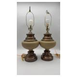 Pair Of White Enamel & Brass Table Lamps