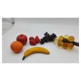 Amber Lucite Graps and Misc Ceramic Fruit