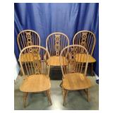 Five Matching Wooden Windsor-Style Dining Chairs