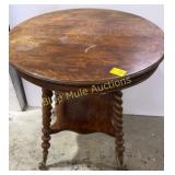 Antique oak glass ball, claw footed, barley twist