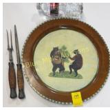 Bears dancing on tray & carving utensils