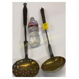 2 copper / brass ladles, 1 slotted