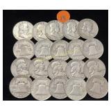 Silver  20 Franklin Halves 1960s & 50s