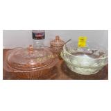 Pink depression, 2 glass bowls
