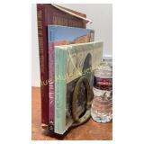 Horse shoe bookends, 3 books