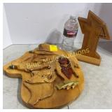 Wood cross-damaged & animal/chief plaque
