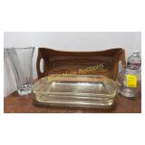 Wood bread box needs repaired, glass baking dishes