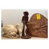 Resin cowboy, ceramic goose & elk scene