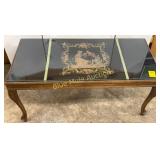 Glass top needle point coffee table-