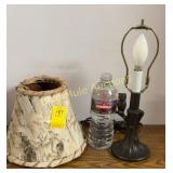 Metal owl table lamp & bark shade
