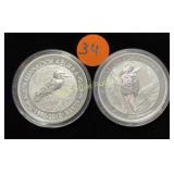 2 Silver Kookaburra Dollars 2014 & 2015