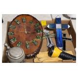 Dice clock needs repaired, stained glass, stein,