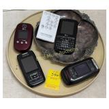 Old cell phones, lazy susan, silver plate dish