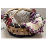 Basket w/antler handle & doilies