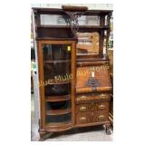 Antique oak hooded secretary claw feet, gargoyles,