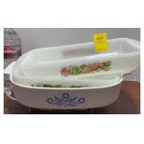 2 glassbake, 1 Corning Ware