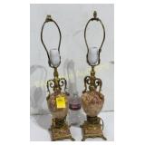 2 matching marble & brass table lamps