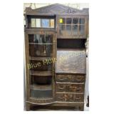 Antique oak mission style secretary curved glass,
