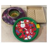Microwave bacon pan, painted platter & bowl,