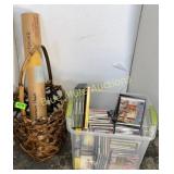 Basket w/handle, CDï¿½s, DVDï¿½s