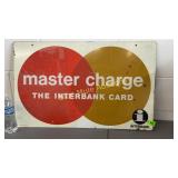 Vintage tin dbl sided Interbank MC hanging sign