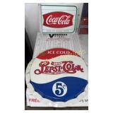 Dbl sided Coca-Cola sign-13x10, Pepsi-Cola