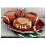 Football tray, bowls & napkins