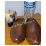 Wooden shoes & horn cup