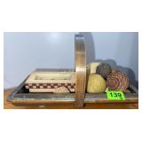 Wooden basket w/decor items