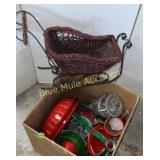 Assorted Christmas tree stand & decor sleigh