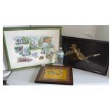 76 Lish watercolor, Roadrunner inlaid tray &