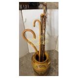 Cream can w/2 canes & 2 walking sticks