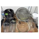 Ninja, banana holder, glass juice jar, strainers