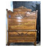 Antique oak full size bed w/queen rails-headboard-