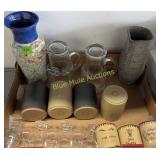 Pottery vases, decanters, shot glass, Hasami cups,