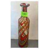 Hand blown bottle w/stripes-12'tall