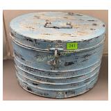 Tin lidded blue bucket-11'tall,16'across