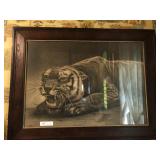 Large Print of Tiger in Vintage Oak Frame